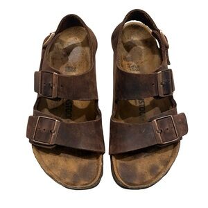 Birkenstock Milano Habana Oiled Leather Sandals, Sz 38